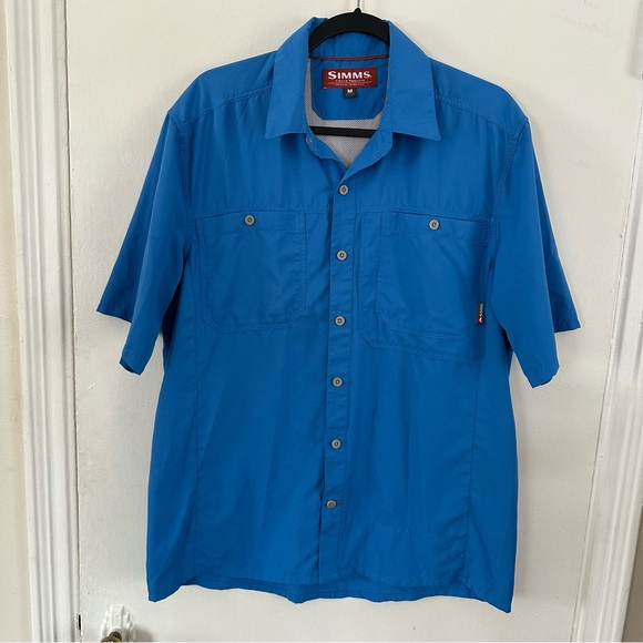 Simms Vented Fishing Shirt Blue Short Sleeve Mens Size Medium - Picture 1 of 7